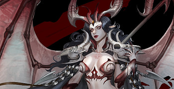 Demoness, black, fantasy, red, girl, kang minju, demon HD wallpaper