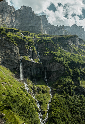 Nature, Trees, Rock, Waterfall, Slope HD phone wallpaper
