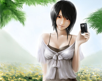 camera, cute, digital, 3d, cg, flower, short hair, female, sexy, hot, chinese, girl, black hair, flowe, anime girl, anime, realistic HD wallpaper