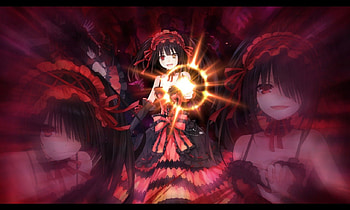 Tokisaki Kurumi, emotional, glow, gloom, cute, long hair, creepy, dress, tokisaki, kurumi, sparkle, sinister, sparks, loli, female, sexy, hot, evil, girl, gloomy, dark, anime girl, creep, anime, date a live, lolita, gown HD wallpaper