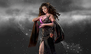 Black Magic Woman, magical, Fantasy girl, black, brunette, Alluring, dark HD wallpaper