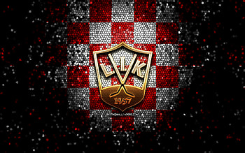 HC Lillehammer, glitter logo, Fjordkraft-ligaen, red white checkered background, hockey, Eliteserien, norwegian hockey team, Lillehammer logo, mosaic art, Lillehammer, Norway, Lillehammer IK HD wallpaper