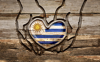 I love Uruguay, , wooden carving hands, Day of Uruguay, Uruguayan flag, Flag of Uruguay, Take care Uruguay, creative, Uruguay flag, Uruguay flag in hand, wood carving, South American countries, Uruguay HD wallpaper