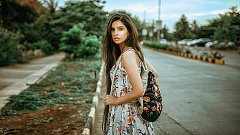 Girl Backpack Outdoors Looking Back , girls, model HD wallpaper