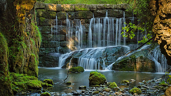 Forest waterfall, cascades, waterfall, forest, rocks HD wallpaper