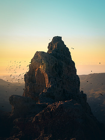 Landscape, Nature, Birds, Mountains, Rock, Vertex, Top HD phone wallpaper