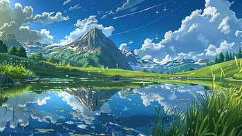 : Serene AI Anime Landscape — Digital Lake, anime landscape, landscape, Digital Art, AI Art, Anime HD wallpaper