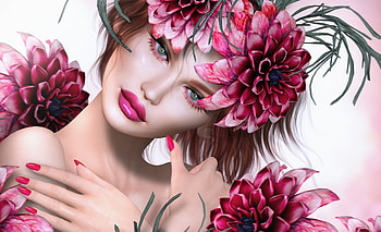 Beauty, pink, rendering, frumusete, fantasy, flower, girl, luminos, woman HD wallpaper