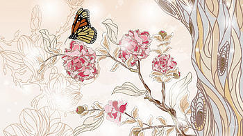 Flower Art, summer, painted, butterfly, art, light, flowers, spring, tree HD wallpaper