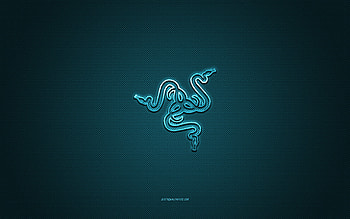 Razer logo, metal emblem, light blue carbon texture, Razer, brands, light blue background, Razer emblem HD wallpaper