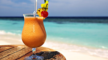 Beachside juice indulgence, Tabletop delight, Seaside charm, Vintage allure HD wallpaper