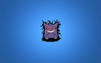 pokemon pokemon gengar blue background purple smile minimalism HD wallpaper