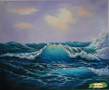 Restless Sea, sea, painting, ocean, sunset HD wallpaper
