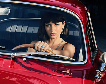 Ana de Armas, in red car, 2021 HD wallpaper