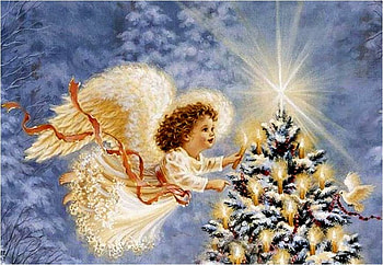 By Dona Gelsinger, holiday, painting, art, christmas, cute, angel, dona gelsinger, tree HD wallpaper