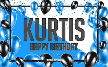 Happy Birtay Kurtis, Birtay Balloons Background, Kurtis, with names, Kurtis Happy Birtay, Blue Balloons Birtay Background, Kurtis Birtay HD wallpaper