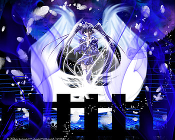 The-energie-of-an-angel, blue, purple hair, cute, angel, long hair, shining, feather, abstract, wing, magical, bright, shine, water, female, sexy, wings, magic, purple eye, hot, girl, anime girl, anime, fantasy HD wallpaper