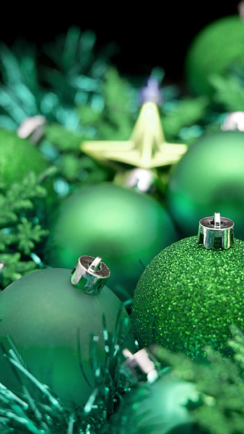 Vibrant decorations, Starry green ornaments, Holiday balls, Festive accents HD phone wallpaper