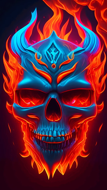 Skull fire, skeleton, dark, skull HD phone wallpaper