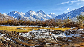 The Mighty Hindu Raj peaks, asia, valley, landscape, clouds, trees, autumn, sky, Pakistan HD wallpaper