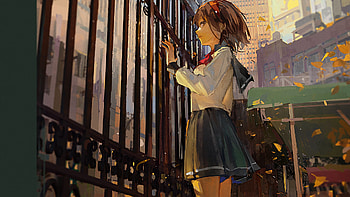 Anime Girl With School Uniform Standing Near Gate Anime Girl HD wallpaper