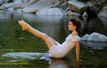 Bath, river, girl, model HD wallpaper