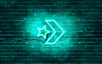 Converse turquoise logo, , turquoise brickwall, Converse logo, fashion brands, Converse neon logo, Converse HD wallpaper