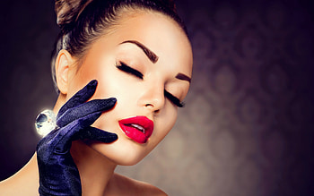 Beauty, glove, model, ring, girl, diamond, anna subbotina, woman, red, face, stone, lips HD wallpaper