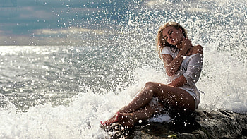 ღ, sea, girl, model, waves HD wallpaper