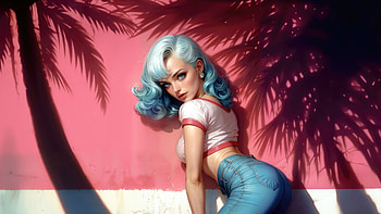 Retro Charm The Blue Haired Beauty, artist, artwork, art, digital-art, retro, deviantart, ai HD wallpaper