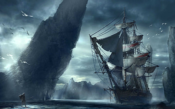 Ghost Ship, Haunting pirate vessel, Eerie atmosphere, Legendary ship HD wallpaper