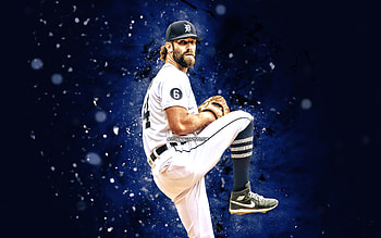 Michael Fulmer, , Detroit Tigers, MLB, pitcher, baseball, The Plumber, Michael Joseph Fulmer, blue neon lights, Michael Fulmer Detroit Tigers, Michael Fulmer HD wallpaper
