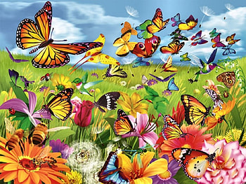 Butterfly Flutter F1, artwork, butterflies, wide screen, wildlife, painting, art, flowers HD wallpaper