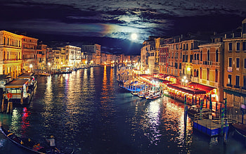 Grand Canal Venice, Canal gondolas, Cityscape lights, Captivating HD wallpaper