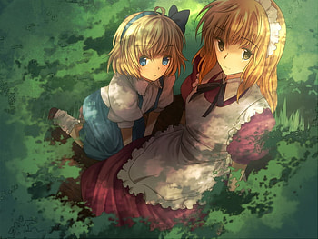 Alice and Yumeko, alice margatroid, cute, ribbons, dress, maid, leaves, touhou, girls, yumeko HD wallpaper