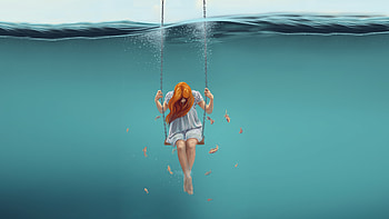 Girl On Swing Underwater, swing, artist, artwork, digital-art HD wallpaper