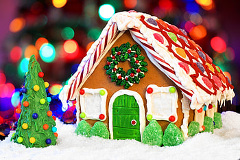 Surprise reaction, Gingerbread house prank, Festive decoration, Playful and fun HD wallpaper