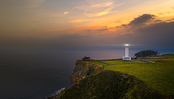 Lighthouse, nature, coast, sunset HD wallpaper