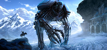 Fantasy, Mountains, Ice, Lock, Robot, Cyborg, Horseman, Rider HD wallpaper