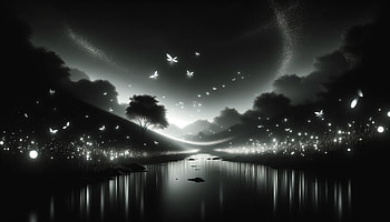 Enchanting Firefly Night, firefly (bug), nature, landscape, Black & White, river HD wallpaper