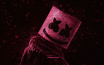 Marshmello, pink glitter art, black background, American DJ, Marshmello art, Christopher Comstock HD wallpaper