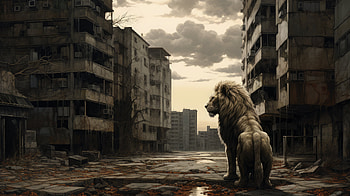 Apocalyptic Lion Reign - AI Art, AI Art, post apocalyptic, Animal, lion, dystopian HD wallpaper