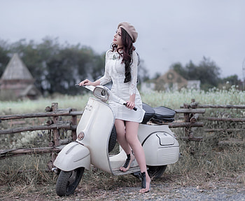Asian woman, Vespa, scooter HD wallpaper