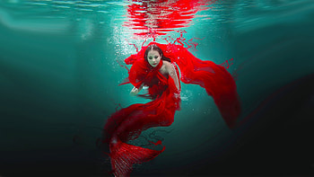 Mermaid in Red, mermaid, graphy, art, girl, beautiful, woman, digital, fantasy, pretty, red, underwater, siren HD wallpaper