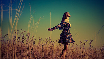 girl, nature, field HD wallpaper