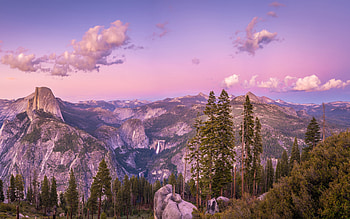 Glacier Point, evening, Yosemite Valley, sunset, mountain landscape, rocks, mountain valley, Yosemite National Park, California, USA HD wallpaper