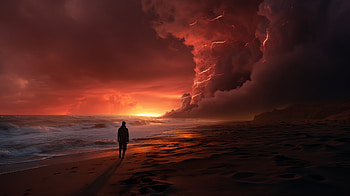 Apocalyptic Beach Big Explosion, beach, explosion, Sci Fi, post apocalyptic HD wallpaper