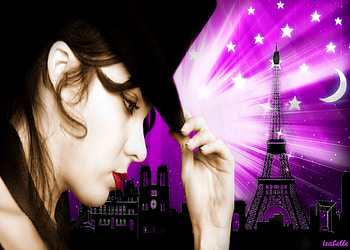 Once upon a NiGht , Moon, Woman, Fantasy, Purple, Stars, City, Once upon a Night, Hat, Paris, Sky HD wallpaper
