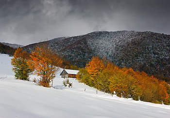 Beautiful Scenery, winter, scenery, slopes, snow, house, trees, autumn, mountains HD wallpaper