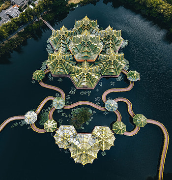 Water, Building, View From Above, Lake, Miscellanea, Miscellaneous, Island HD phone wallpaper